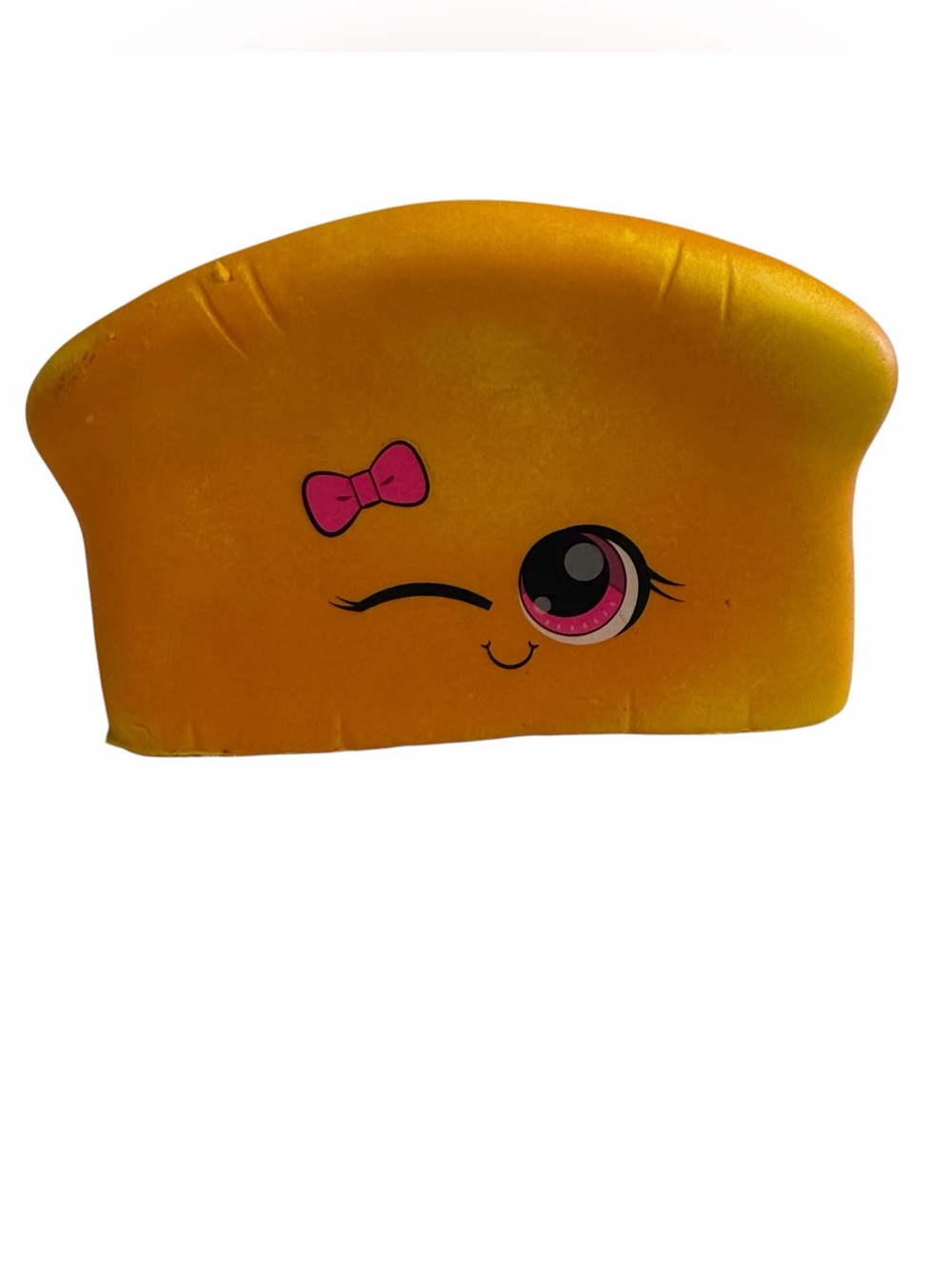Winking Kawaii Loaf of Bread Slow Rising Squishy with Pink Bow 6” x 3.5”